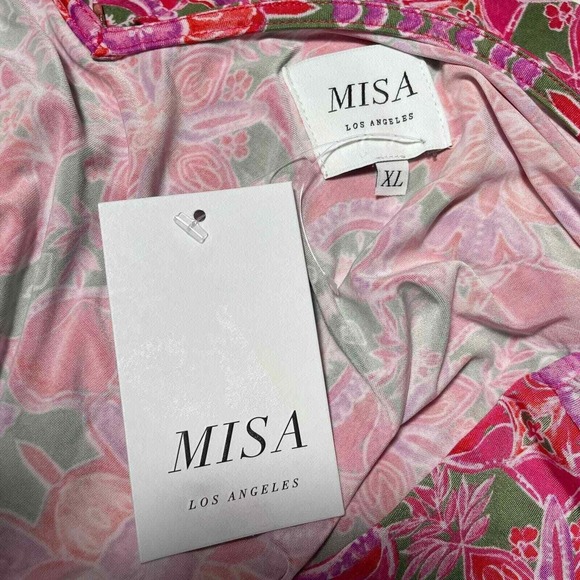 Misa Carlotta Dress Womens XL Pink Cutout Hi-Low Hem Short Sleeve Geometric Maxi - Picture 15 of 16